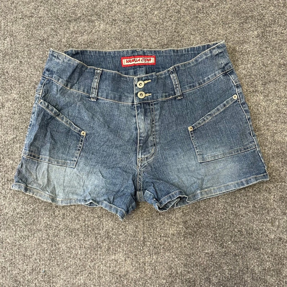 Vanilla Star Jean Shorts Womens Size 13 Blue Denim Double Button Low Rise Y2K